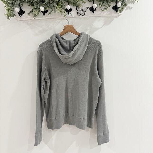 Monrow New Gray Waffle Knit Hooded Sweater Small New Leather 525 - Picture 3 of 3